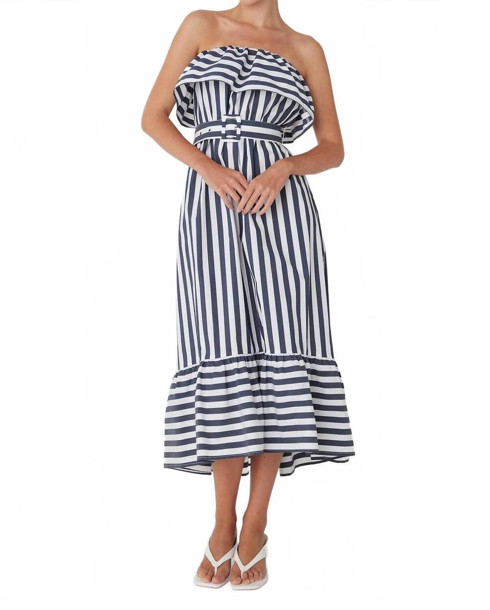NEW JS71 karoline midi dress in navy white stripe